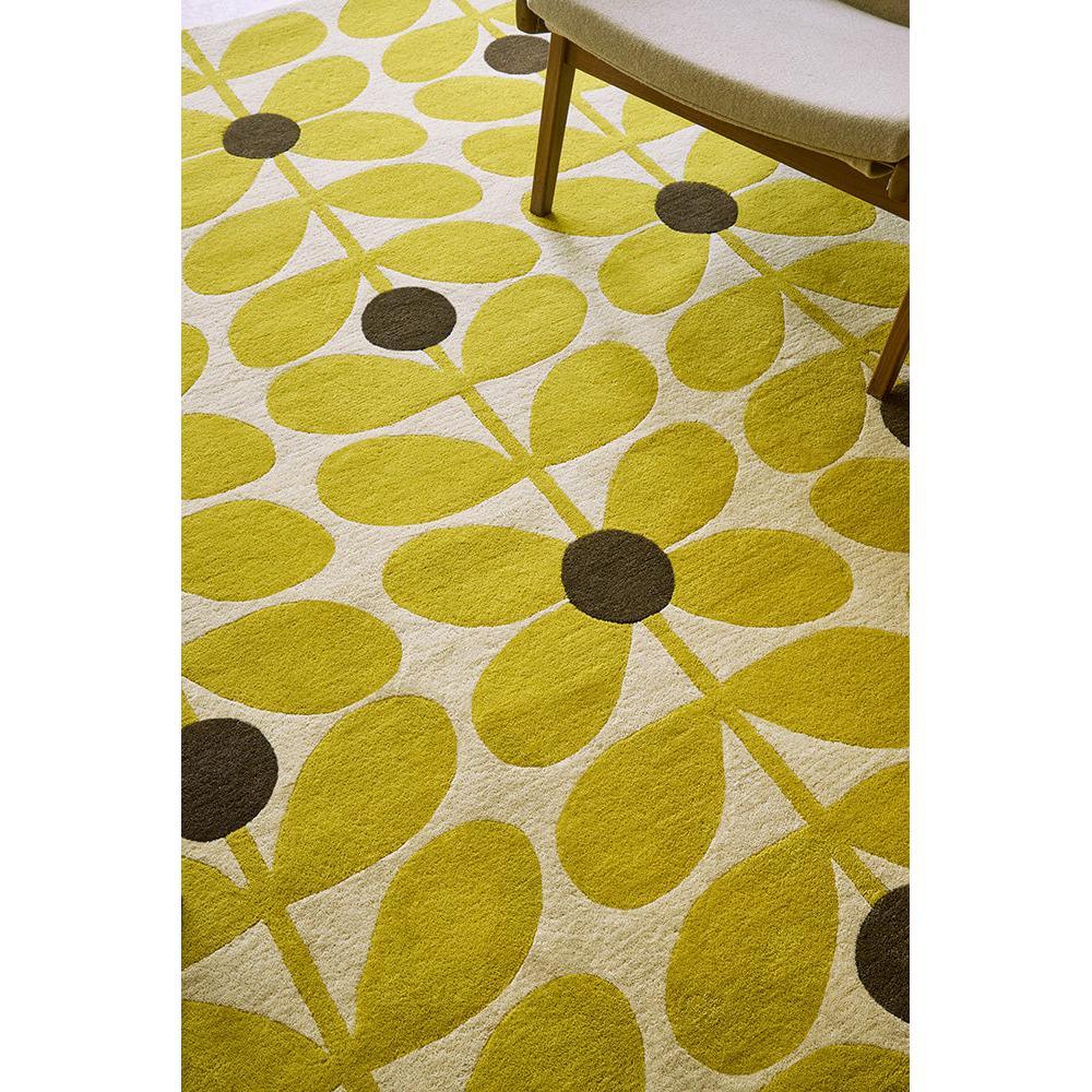 Orla Kiely Sixties Stem Yellow Designer Rug featuring stem leaf pattern in yellow, cream and brown on cream background, hand-tufted wool