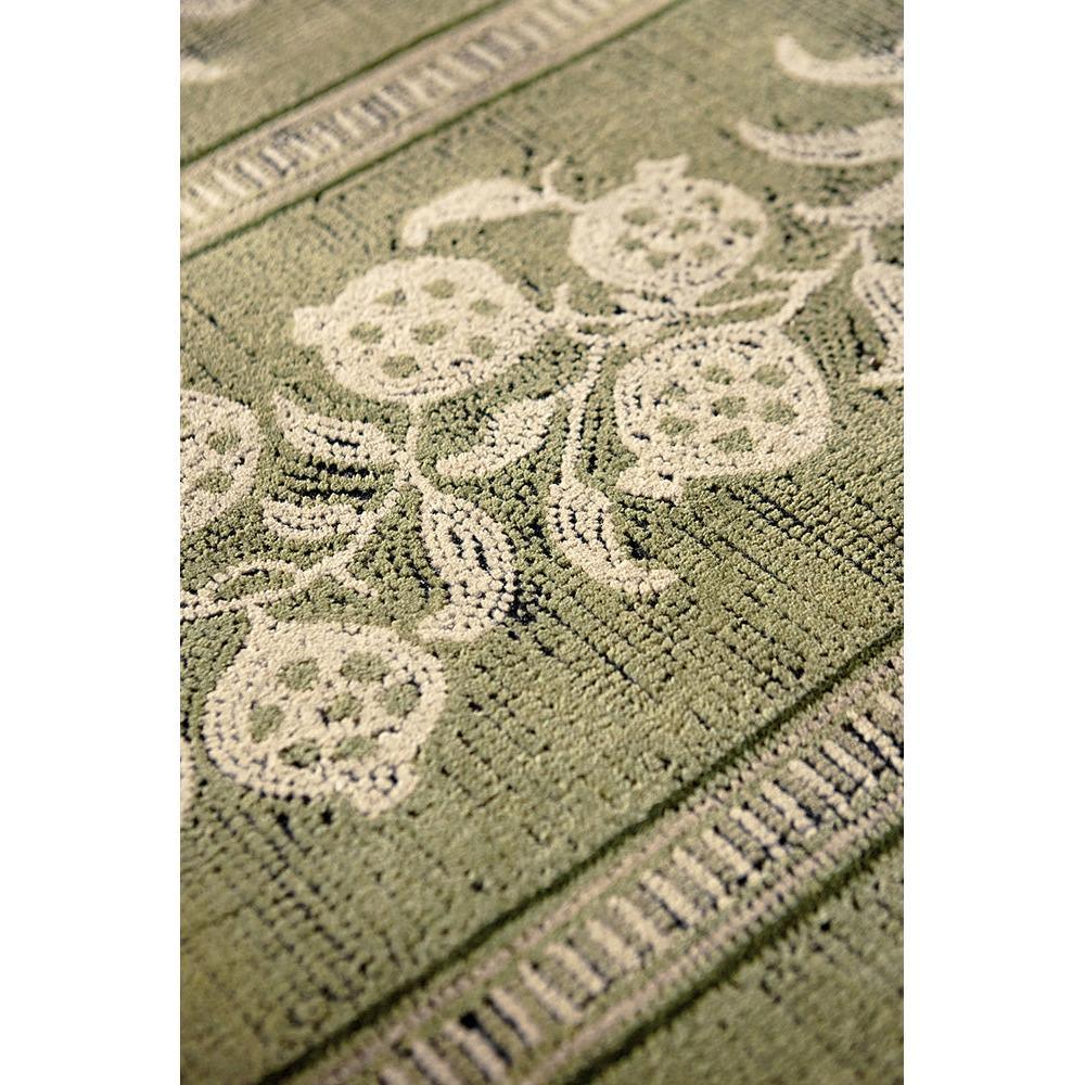 Sanderson Anaar Forest Green Designer Rug featuring botanical floral pattern in forest green, cream and ivory on moss background, machine-woven wool