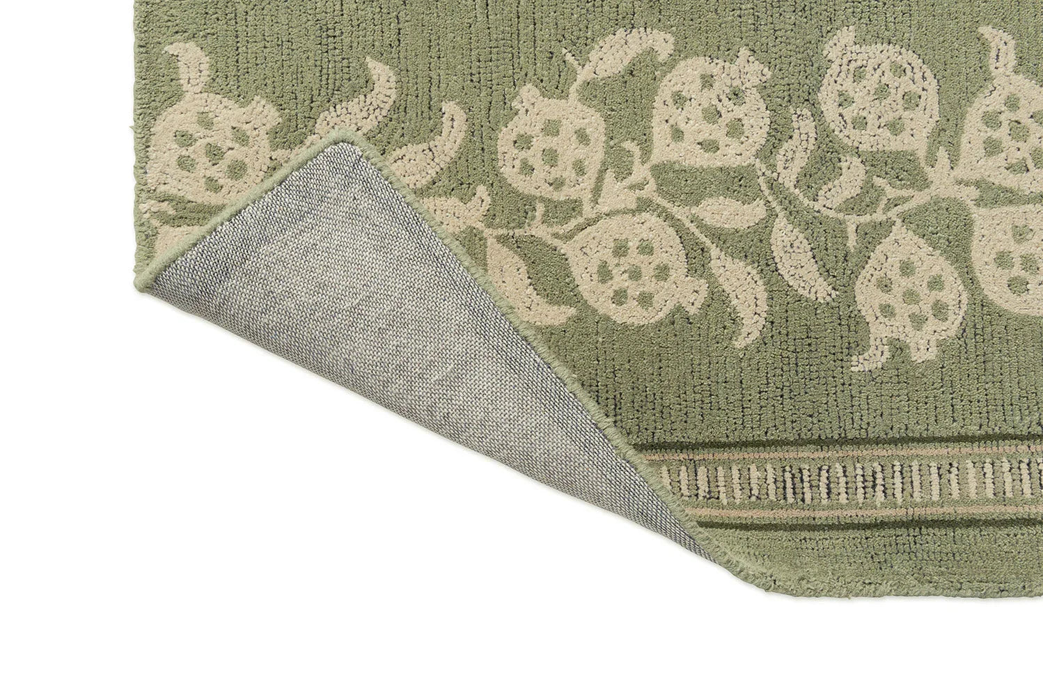 Sanderson Anaar Forest Green Rug featuring botanical floral pattern in forest green and ivory on cream background, hand-tufted wool