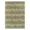 Sanderson Anaar Forest Green hand-tufted wool rug featuring stylised pomegranates and leaves in horizontal striped pattern with forest green and cream tones
