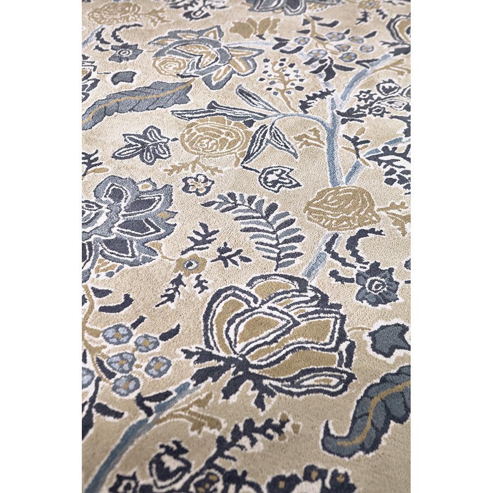 Sanderson Shalimar China Blue Designer Rug featuring botanical floral pattern in navy blue, china blue, beige and cream on cream background, hand-tufted wool