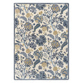 Sanderson Shalimar China Blue Designer Rug featuring a botanical floral pattern in rich china blue, navy, ochre and sage-grey on a soft cream background, hand-tufted wool.

