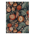 Sanderson Jackfruit Turmeric Indigo hand-tufted wool rug featuring exotic stylised jackfruit botanical design in rust, terracotta, and ochre with jade green foliage on charcoal background
