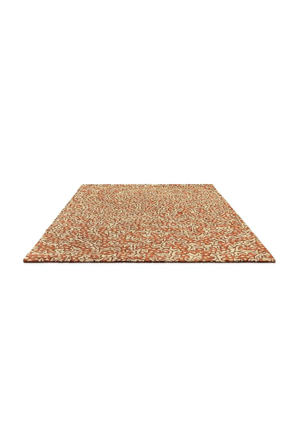 Sanderson Truffle Sandstone Designer Outdoor Rug featuring ornate floral lattice in burnt orange and cream on beige, power-loomed polypropylene