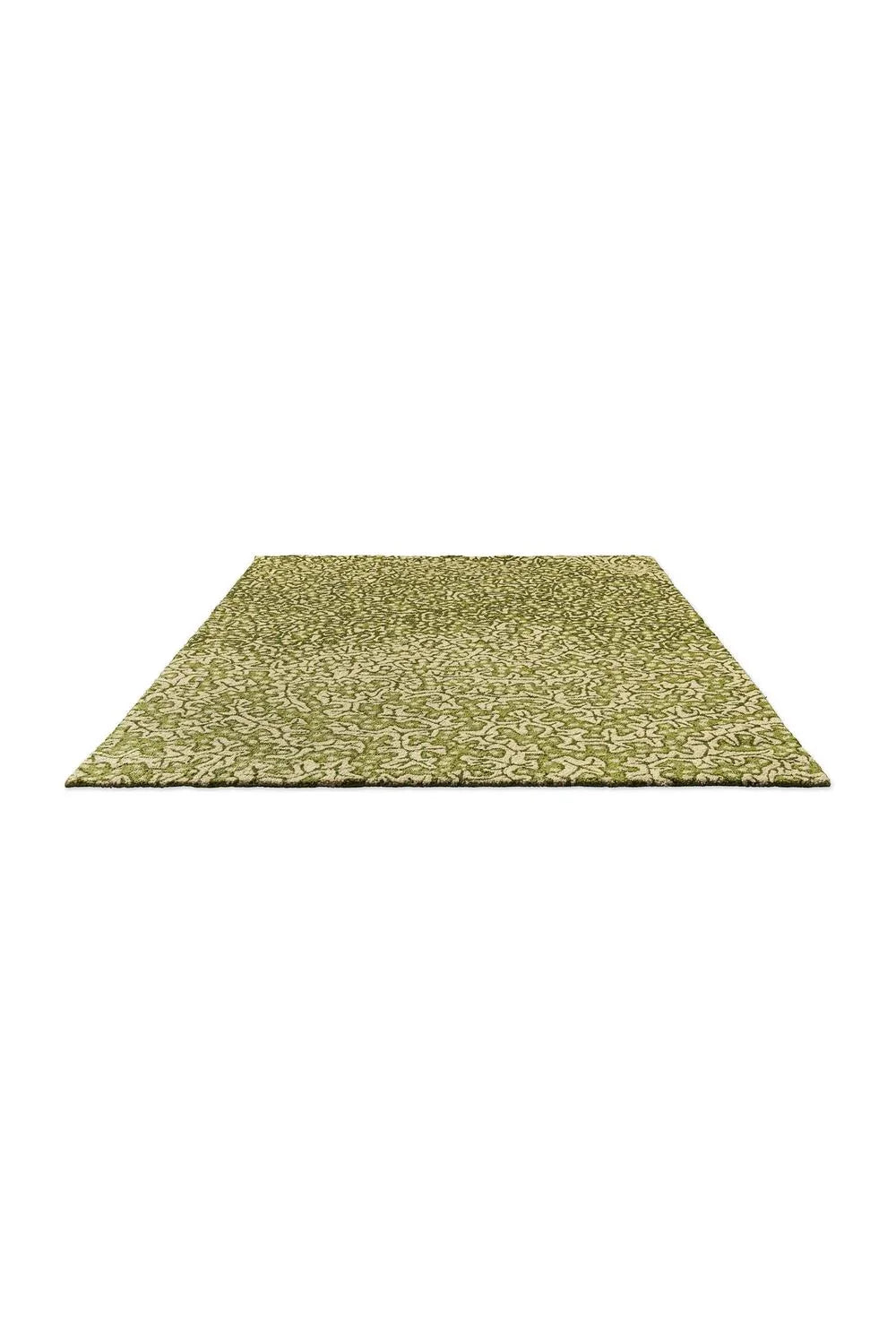 Sanderson Truffle Olive Outdoor Rug featuring ornamental scroll pattern in olive, sage and cream on beige, power-loomed polypropylene