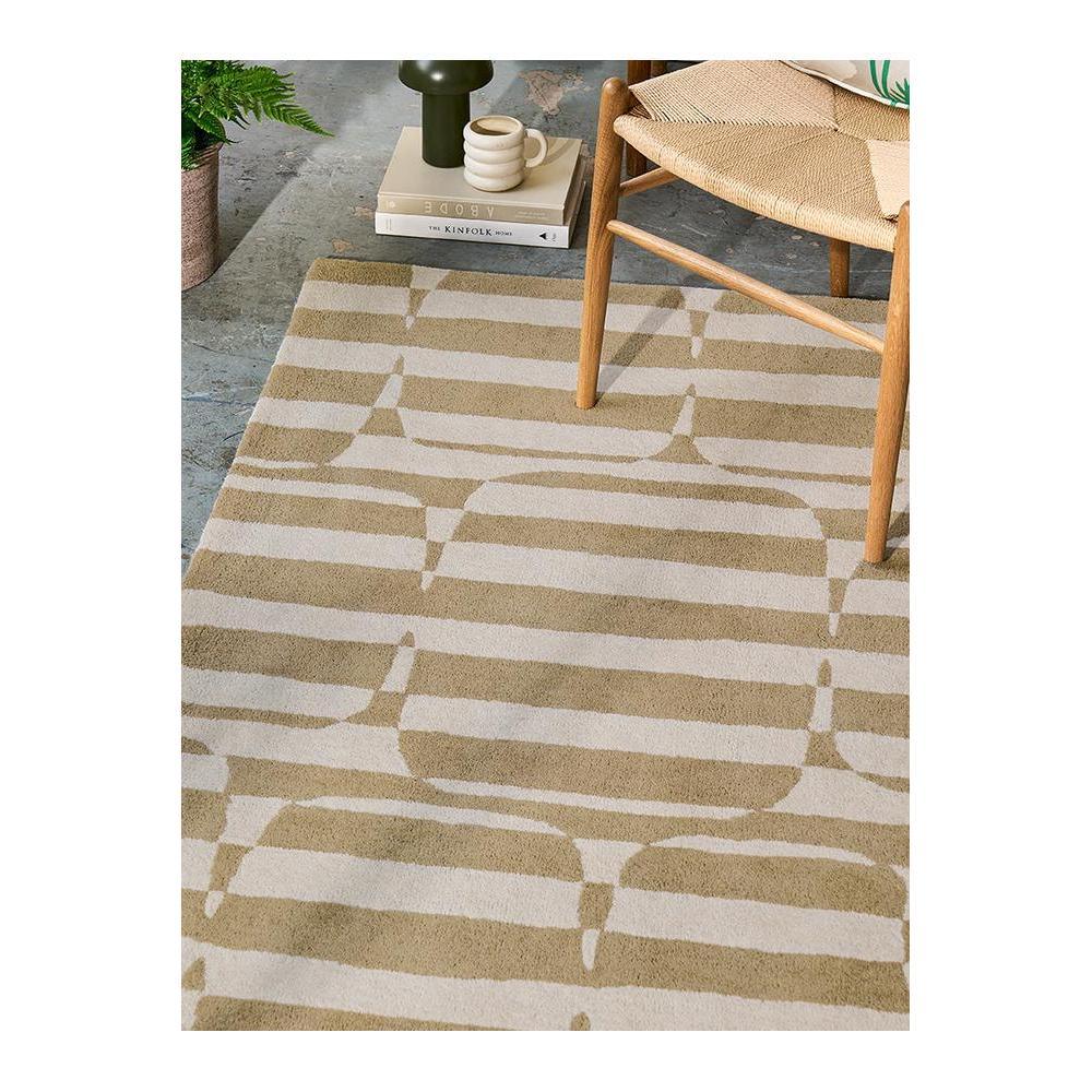 Scion Lohko Stripe Pebble Rug featuring abstract beige and cream stripe pattern on light grey background, hand-tufted wool