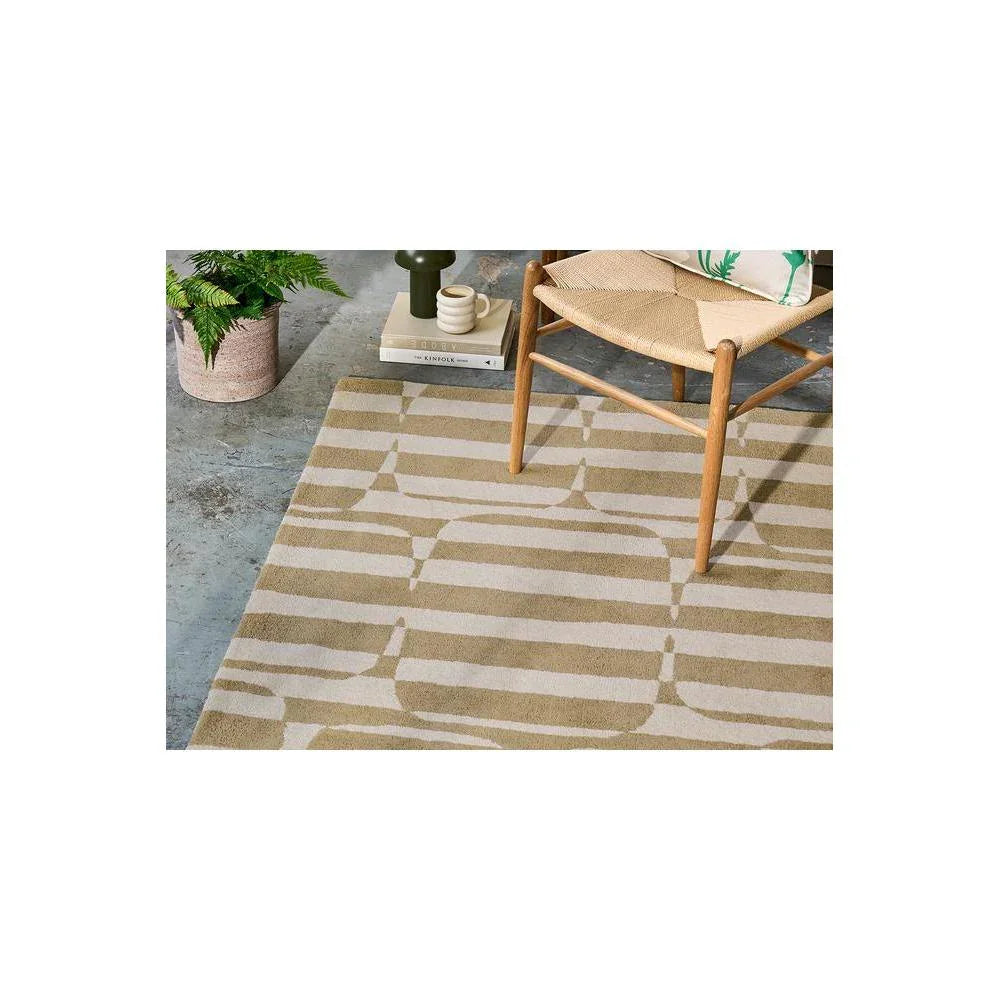 Scion Lohko Stripe Pebble Designer Rug featuring geometric stripe pattern in beige, sand and cream on light ivory, machine-woven polyester