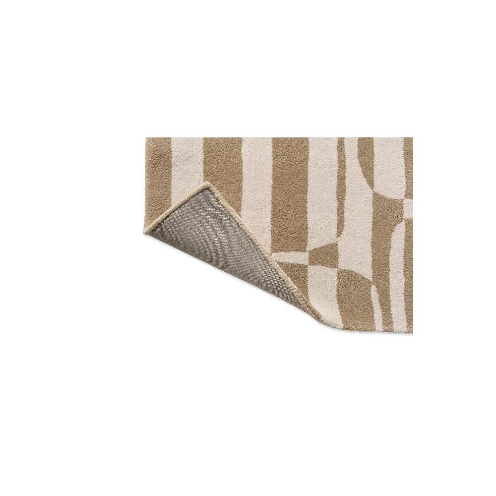Scion Lohko Stripe Pebble Designer Rug featuring striped geometric pattern in cream, beige and taupe on ivory background, hand-tufted wool
