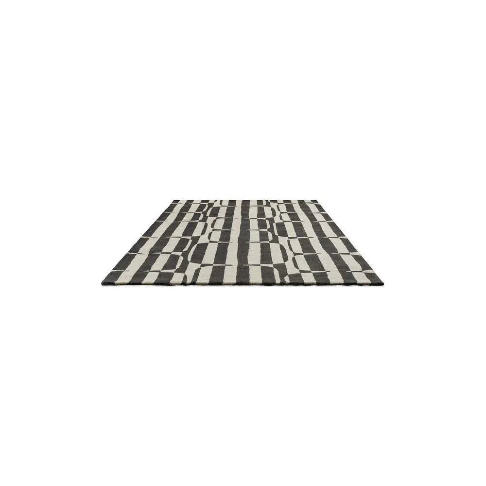 Scion Lohko Stripe-charcoal Designer Rug featuring geometric stripe pattern in charcoal and ivory on cream background, hand-tufted wool