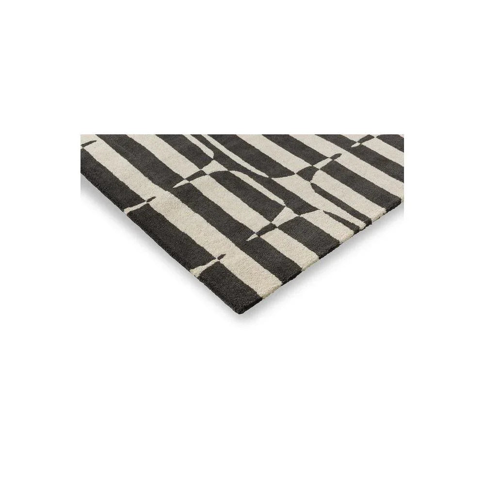 Scion Lohko Stripe-charcoal Designer Rug featuring bold striped geometric pattern in charcoal and cream on cream background, hand-tufted wool