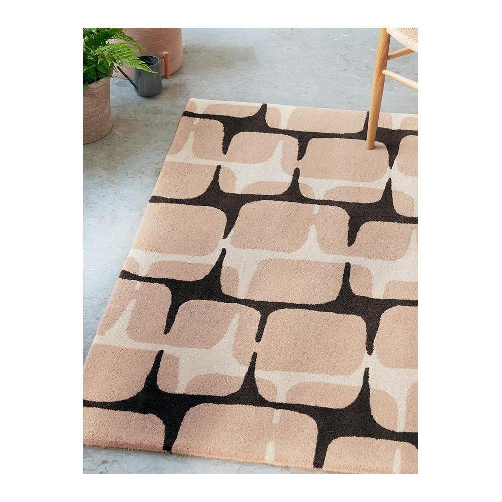 Scion Going Lohko - Dusk Designer Rug featuring geometric brick-like pattern in peach, cream and black on neutral background, hand-tufted wool