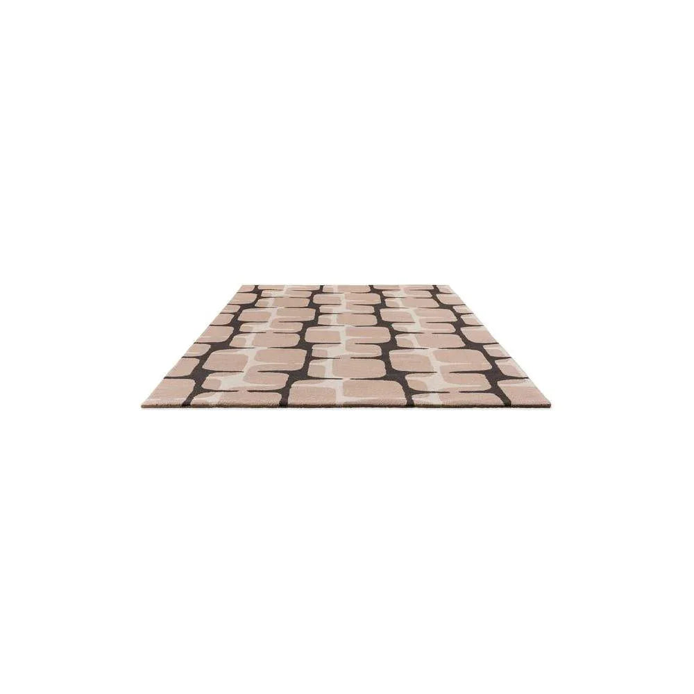 Scion Going Lohko - Dusk Designer Rug featuring geometric lattice pattern in blush pink-beige and black on cream, machine-made polypropylene