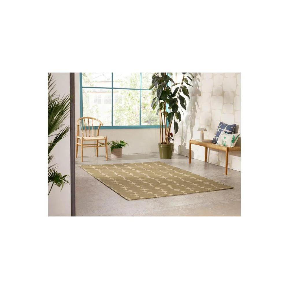 Scion Little Lohko - Pebble Designer Rug featuring geometric lattice in beige, cream and taupe on warm sand background, hand-tufted wool