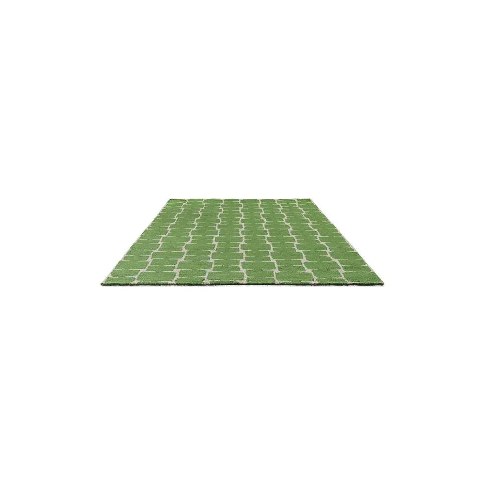 Scion Little Lohko - Juniper Designer Rug featuring geometric lattice pattern in juniper green and ivory on white background, machine-woven wool