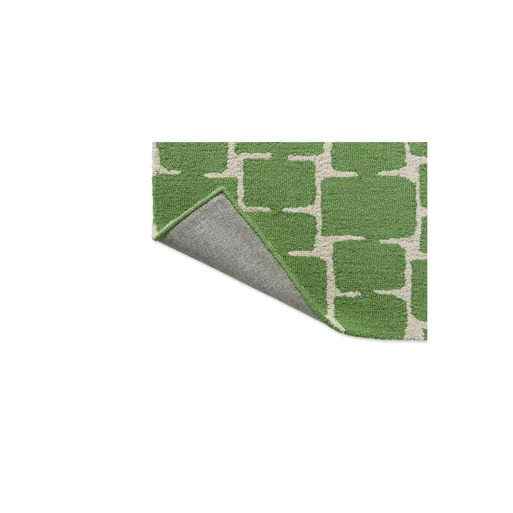 Scion Little Lohko - Juniper Designer Rug featuring geometric lattice pattern in emerald green and ivory on white background, machine-made polyester blend