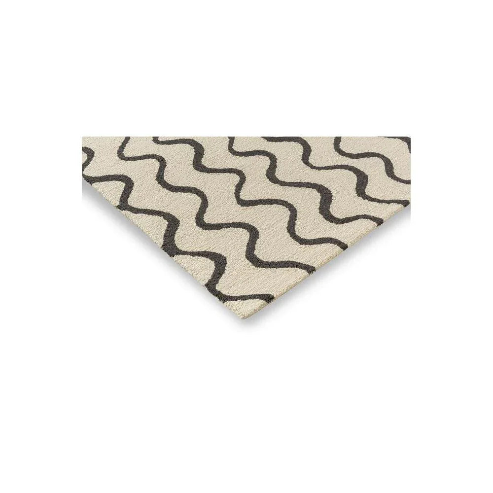 Scion Ribbon - Charcoal Designer Rug featuring a wavy ribbon pattern in cream and charcoal on ivory background, machine-woven wool