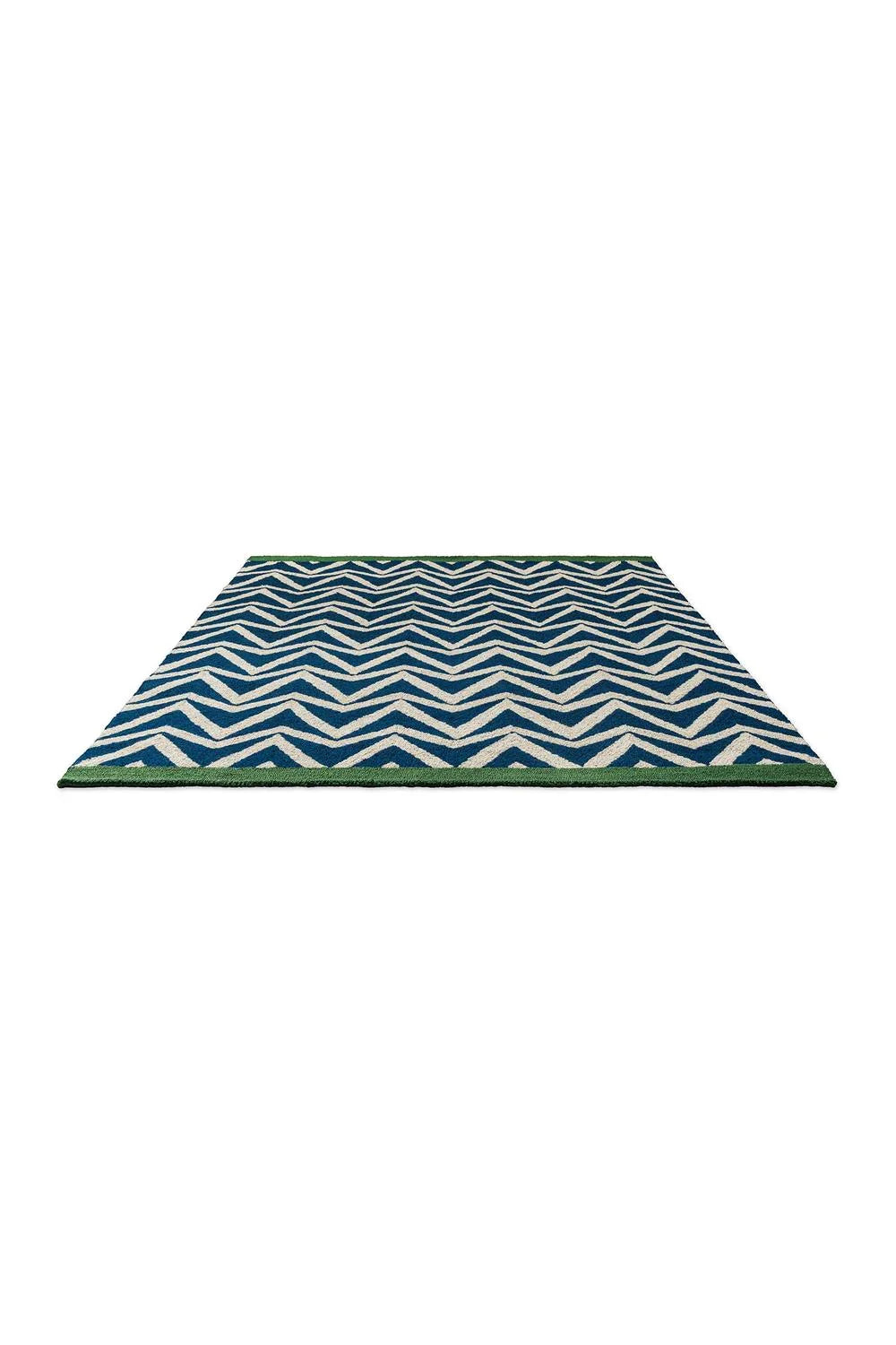Scion Dhurrie Blue Designer Outdoor Rug featuring navy blue and ivory chevron pattern on blue background, flatwoven outdoor polypropylene