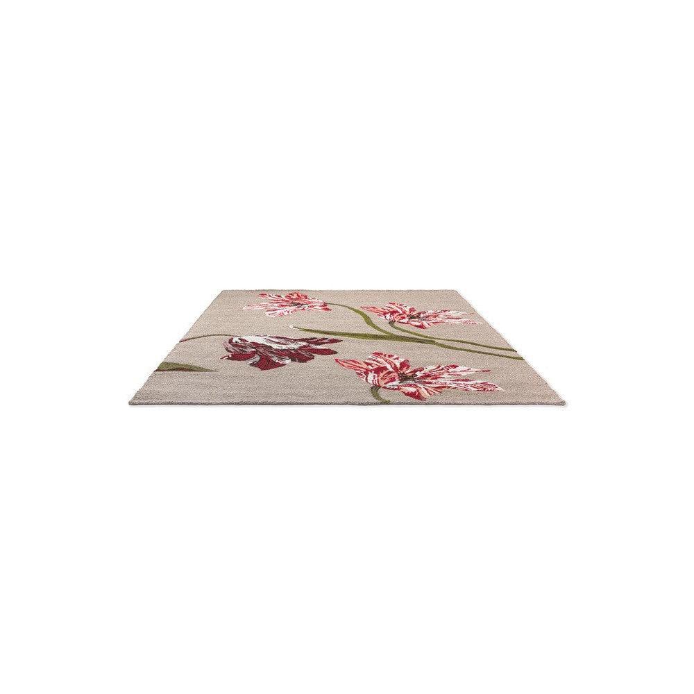 Ted Baker Botanical Tulip Burgundy Outdoor Rug featuring botanical floral pattern in pink, burgundy and sage-green on beige background, machine-woven polypropylene