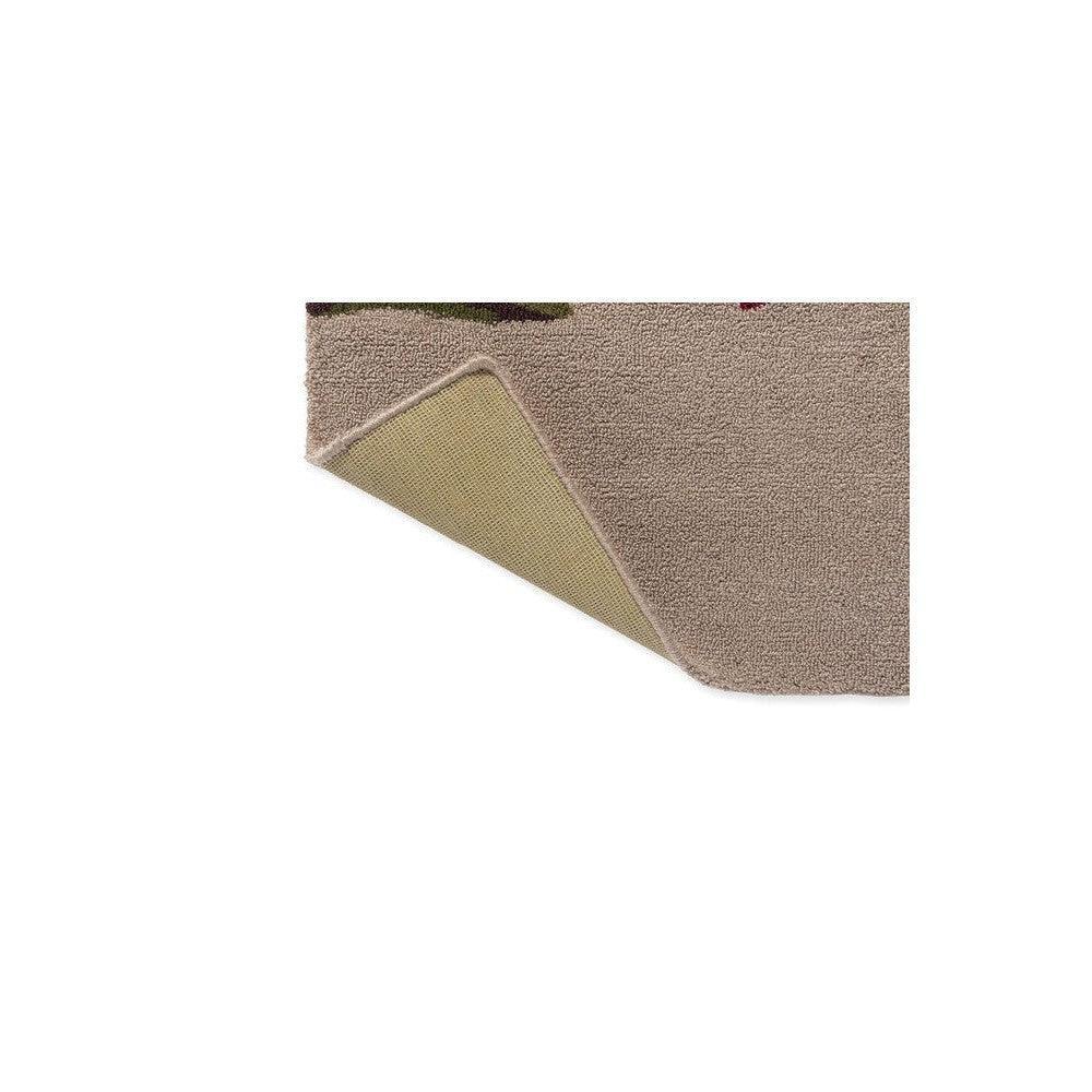 Ted Baker Botanical Tulip Burgundy outdoor rug featuring botanical pattern in burgundy, sage-green and beige on tan background, machine-made polypropylene