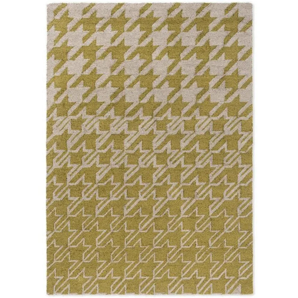 Ted Baker Houndstooth Mustard Outdoor Rug featuring houndstooth in mustard and cream on pale background, outdoor designer rug