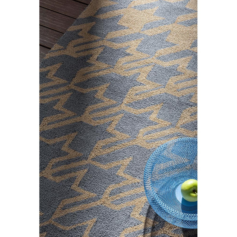 Ted Baker Houndstooth Washed Blue Outdoor Designer Rug