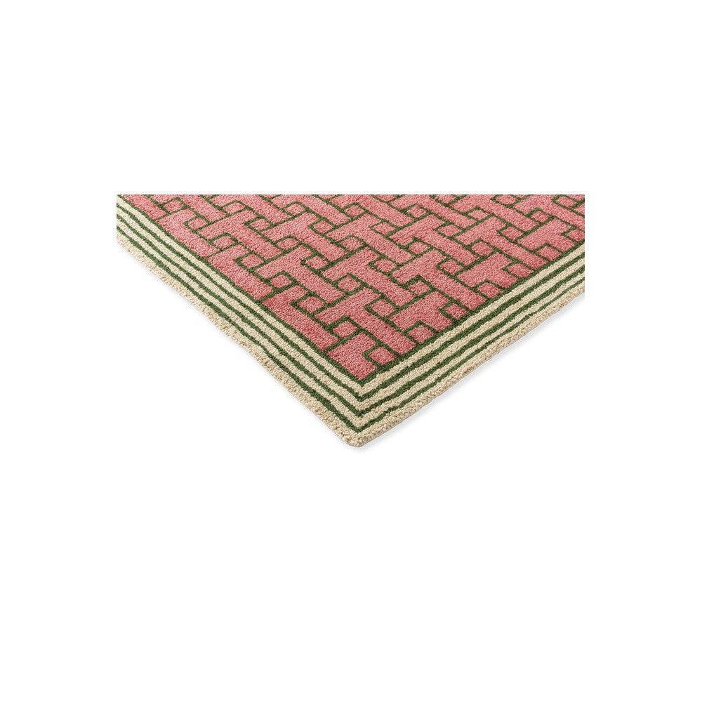 Ted Baker T Monogram Dusted Pink Outdoor Rug featuring green Greek-key border on pink field, outdoor polypropylene