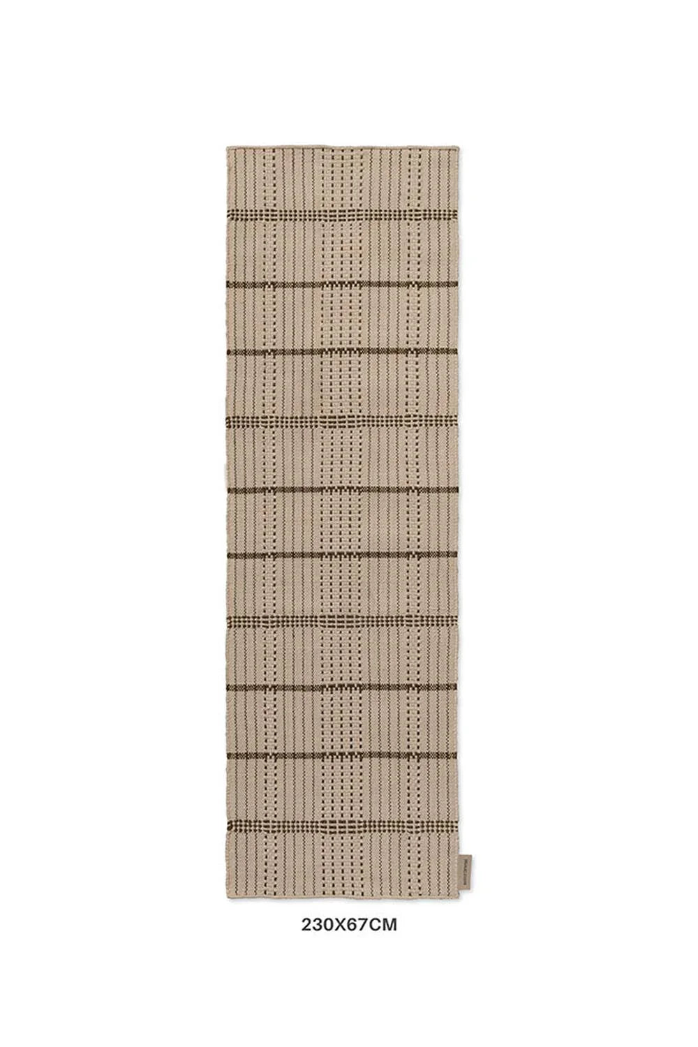 Brink & Campman Zona Olive Stitch Runner featuring striped dotted pattern in olive, beige and cocoa on natural background, machine-made polyester