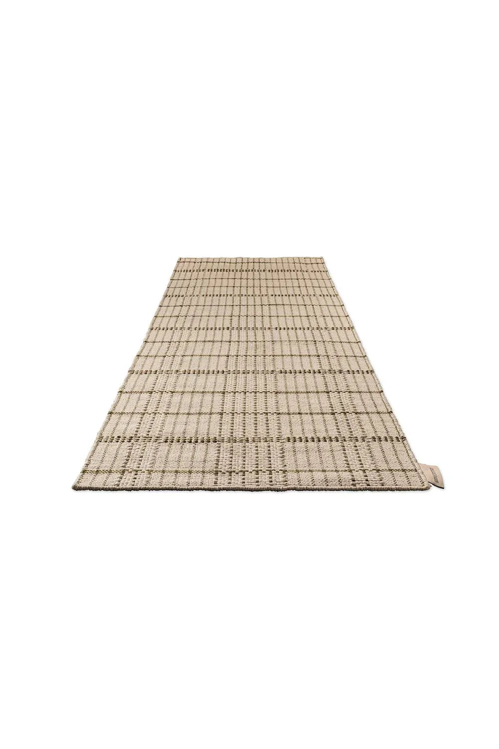 Brink & Campman Zona Olive Stitch Runner outdoor rug featuring a beige grid pattern in taupe and cream on light beige polypropylene