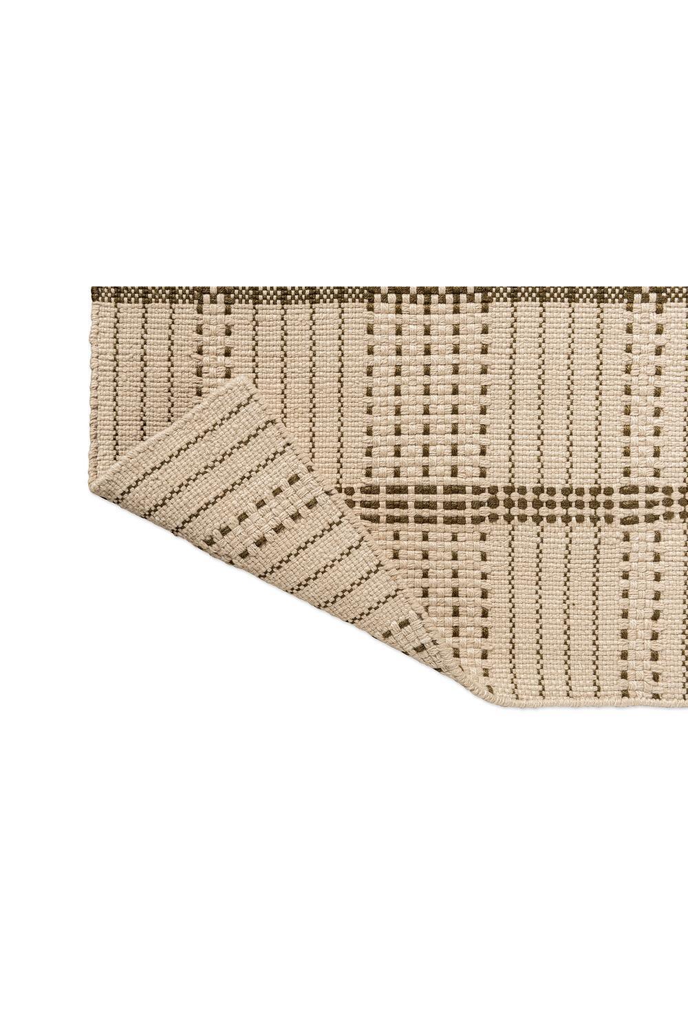 Zona Olive Stitch Runner featuring striped woven pattern in beige and brown on natural background, machine-woven outdoor polypropylene