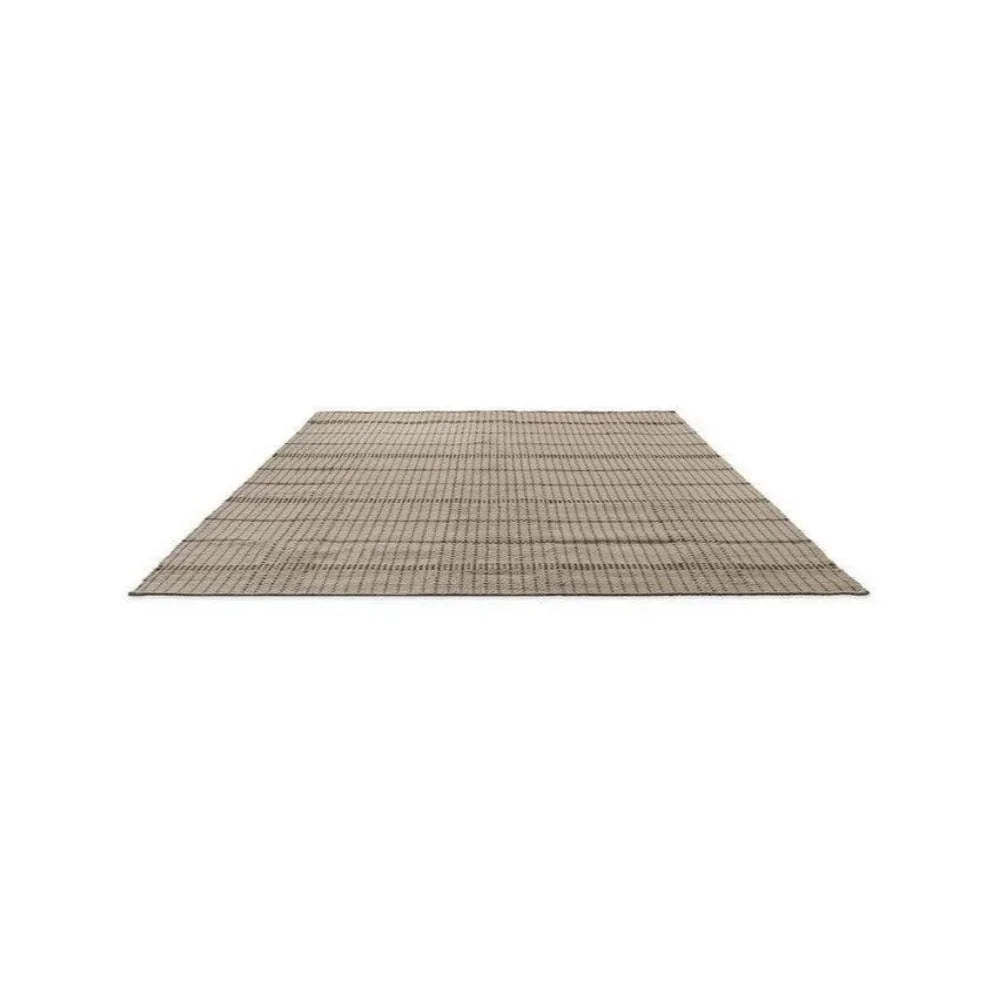 Brink & Campman Zona Olive Stitch Outdoor Rug featuring striped grid in beige, taupe and brown on cream background, flatwoven polypropylene