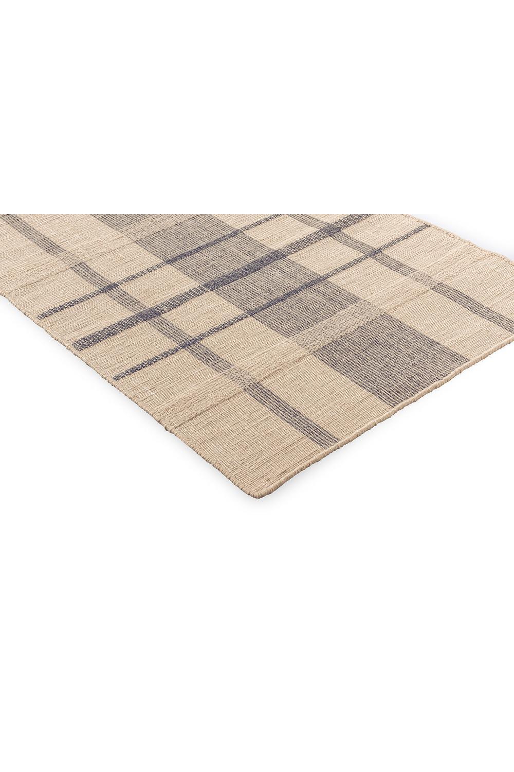 Brink & Campman Zona Denim Check Runner outdoor rug featuring plaid in beige, taupe and charcoal on light beige background, flatwoven polypropylene
