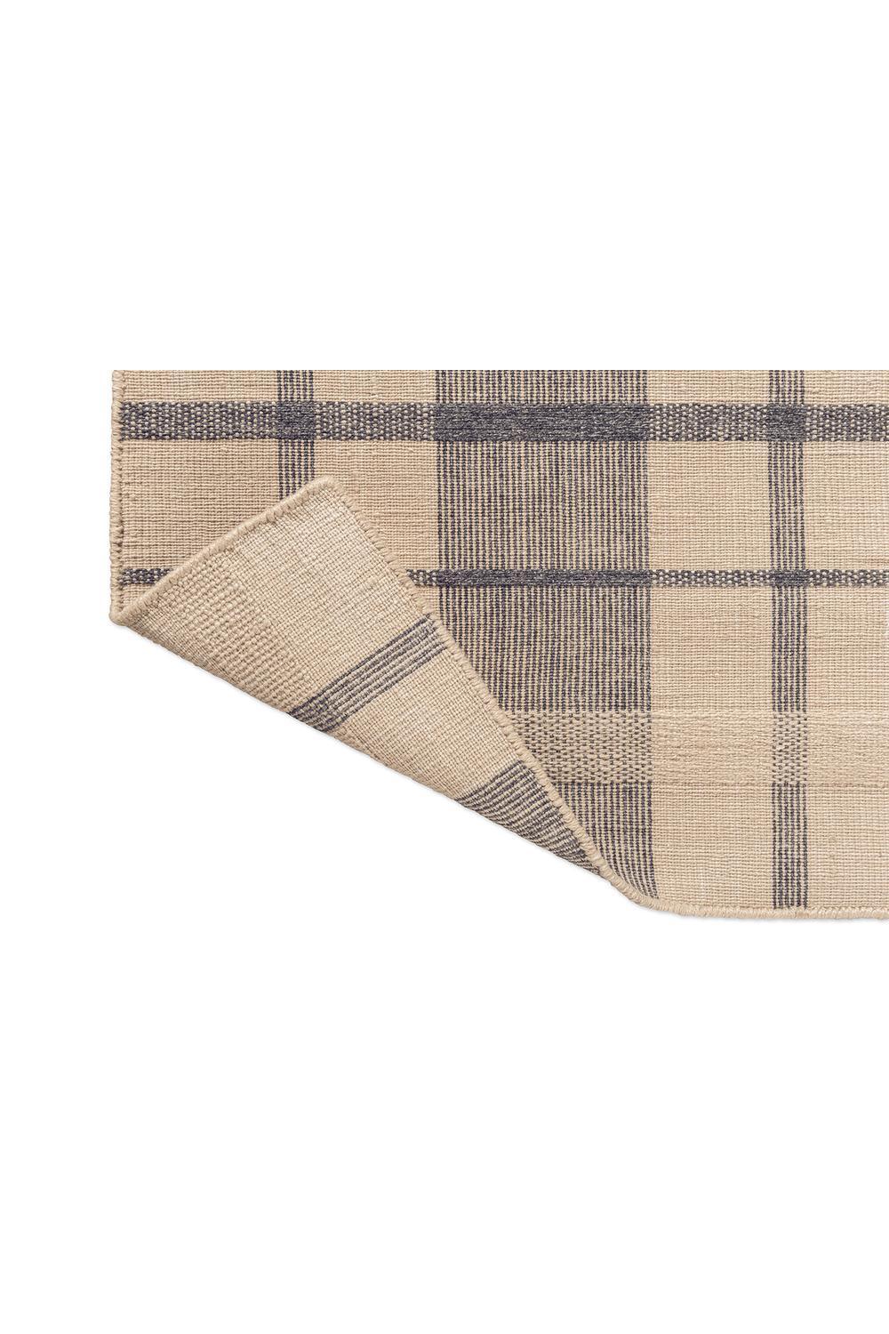 Brink & Campman Zona Denim Check Runner featuring plaid check in navy and beige on cream background, outdoor power-loomed polypropylene