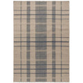 Brink & Campman Zona Denim Check outdoor rug featuring plaid pattern in navy blue, indigo on beige background, machine-woven polypropylene
