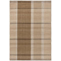 Brink & Campman Zona Cashew Block Stripe outdoor rug featuring plaid blocks in cashew, beige, taupe and brown on cream background, machine-woven polypropylene