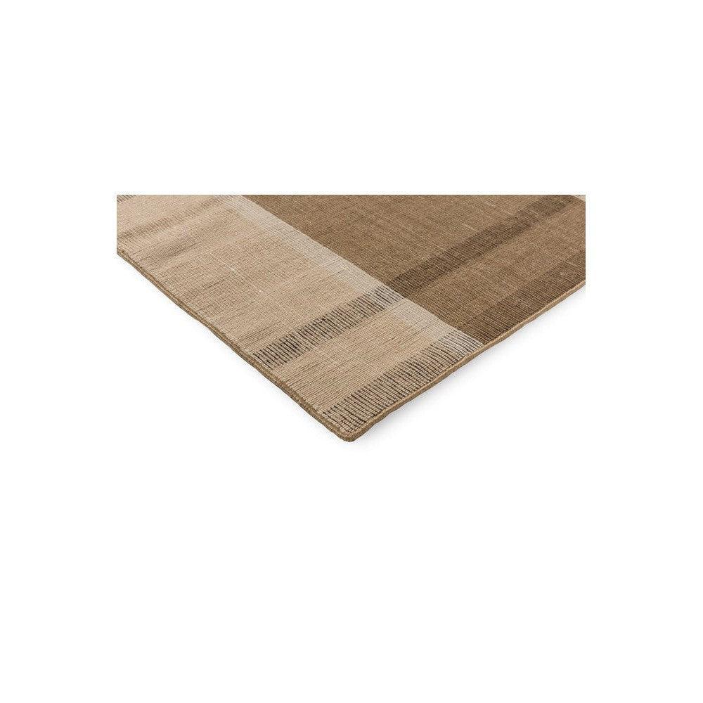 Brink & Campman Zona Cashew Block Stripe Outdoor Rug featuring cashew, beige and brown blocks on tan background, machine-woven outdoor rug