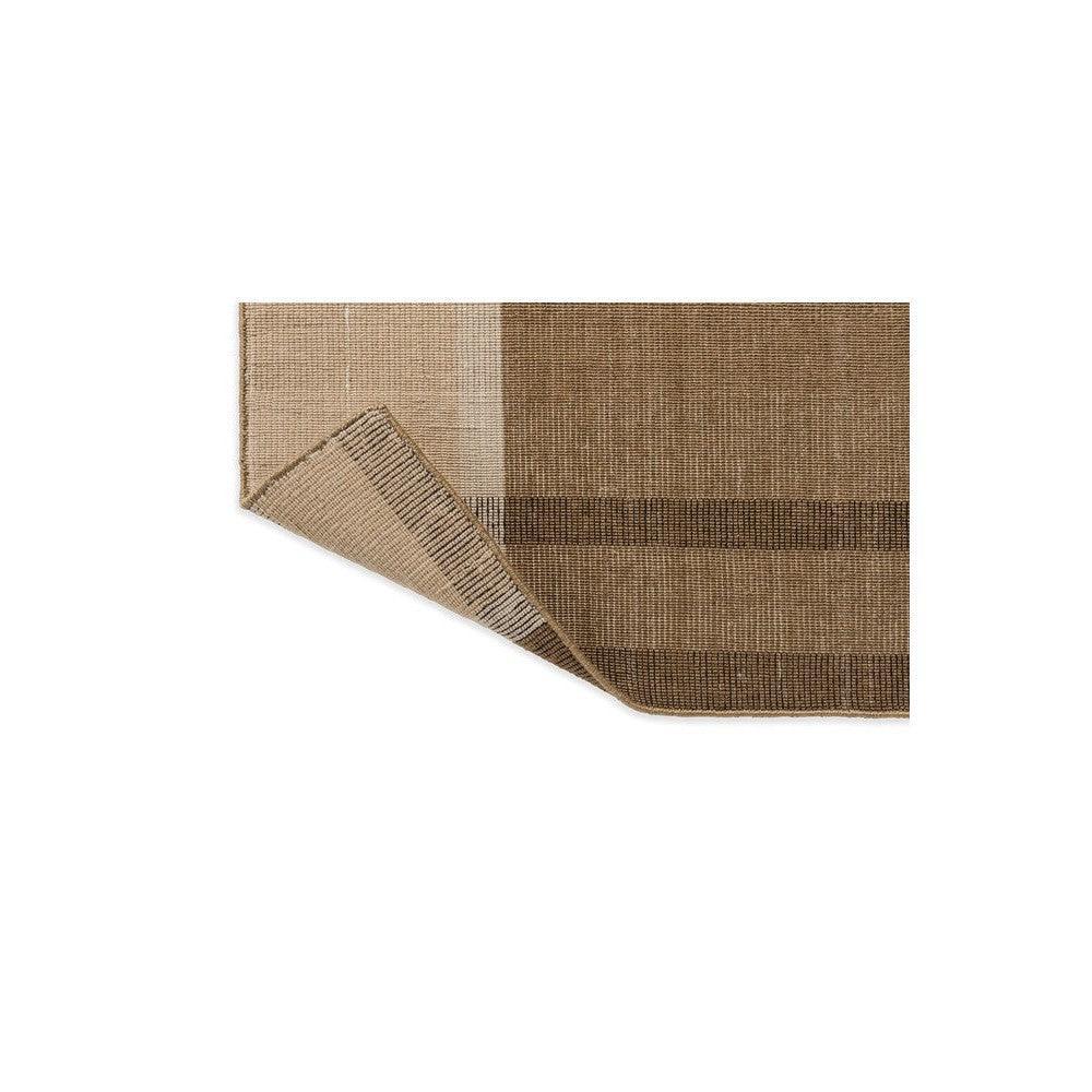 Zona Cashew Block Stripe Outdoor Designer Rug featuring block stripe pattern in cashew, beige, taupe on tan, machine-woven polypropylene