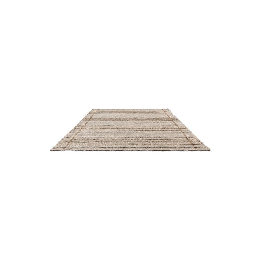 Brink & Campman Zona Sesame Line Outdoor Rug featuring striped pattern in beige, taupe and cream on light cream background, machine-woven polypropylene