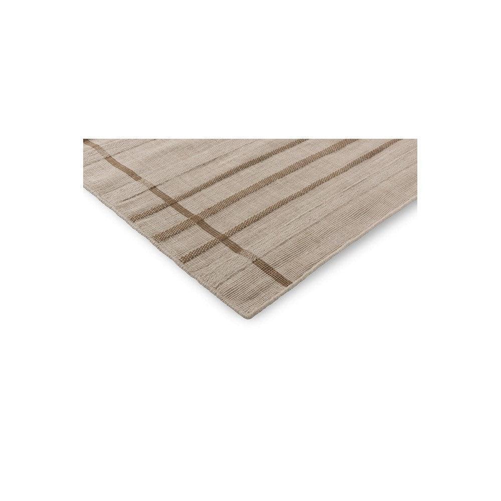 Brink & Campman Zona Sesame Line outdoor rug featuring a beige, taupe and brown grid pattern on light beige, power-loomed polypropylene