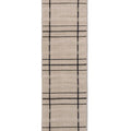 Brink & Campman Zona Charcoal Line Runner outdoor rug featuring plaid pattern in beige and charcoal on tan, machine-made polypropylene