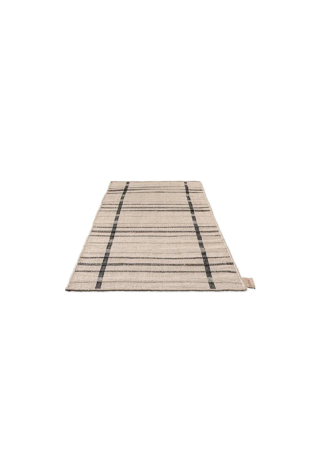 Brink & Campman Zona Charcoal Line Runner featuring beige and charcoal stripes on light background, machine-woven outdoor polypropylene rug