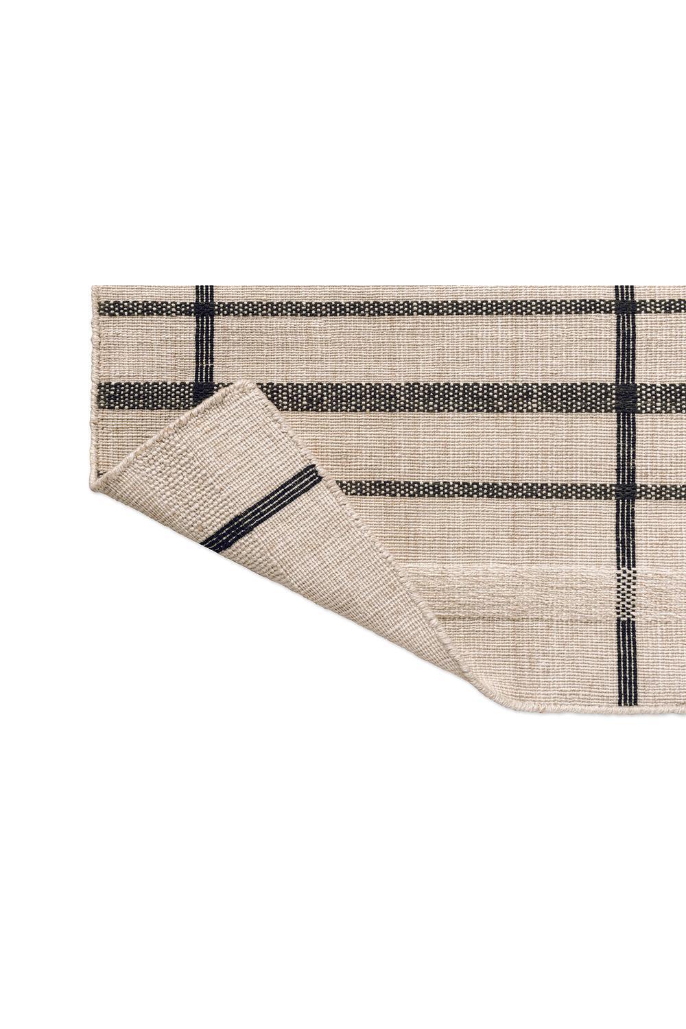 Brink & Campman Zona Charcoal Line Runner outdoor rug featuring beige and charcoal stripe pattern on light beige, outdoor woven