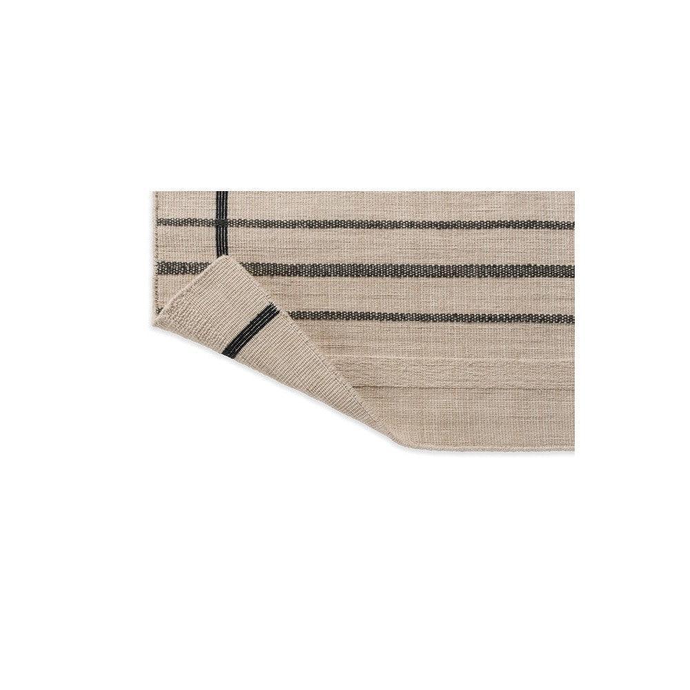 Brink & Campman Zona Charcoal Line outdoor rug featuring beige and charcoal stripes on tan background, machine-woven polypropylene