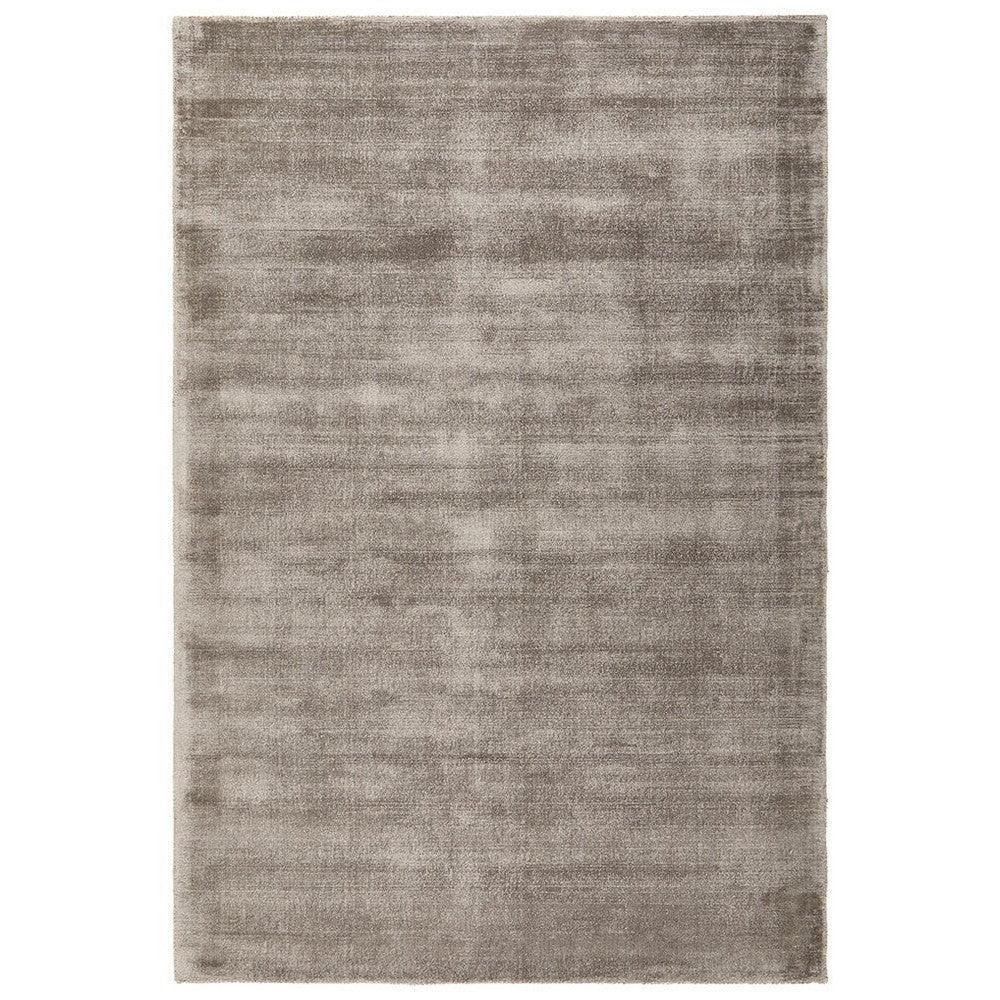 Joy Grey Rug featuring tonal gradient pattern in charcoal grey, dove grey and taupe on white background, hand-tufted wool