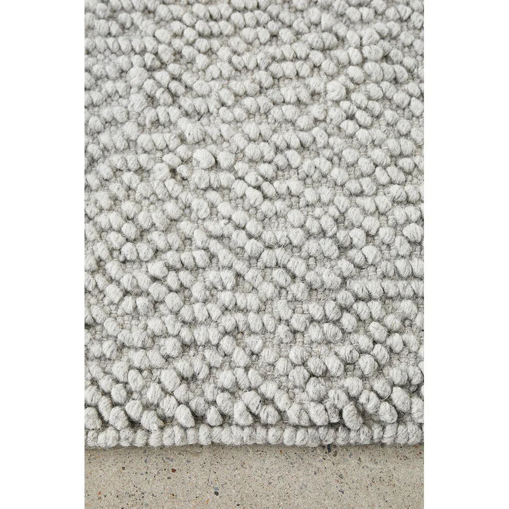 Boucle Grey Rug by Rug Culture from Boucle Collection featuring looped shaggy texture in grey
