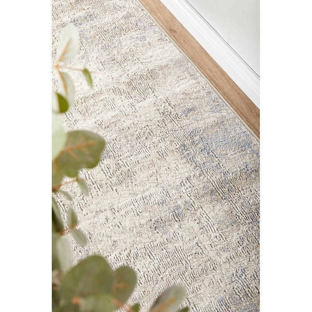 Bronte Aldo Sky Runner Rug featuring abstract pattern in cream, beige and sky blue on ivory, hand-tufted wool