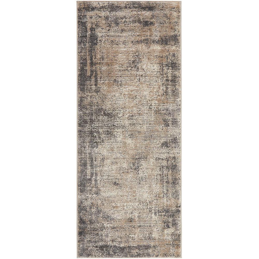 Bronte Ceasar Manor Runner featuring distressed abstract pattern in beige, taupe and charcoal on light ivory background, machine-made polyester