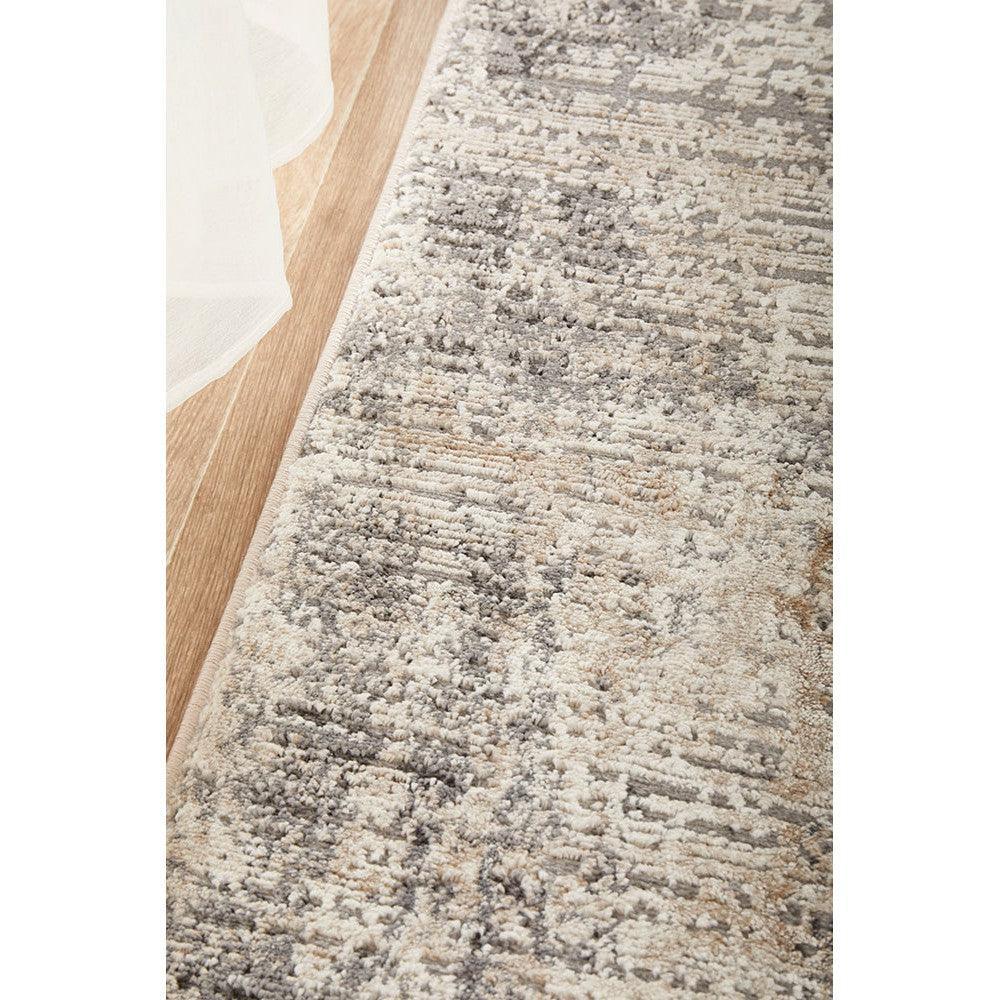 Bronte Ceasar Manor Runner rug featuring distressed abstract pattern in cream, beige, taupe and gray on ivory background; unknown construction/material