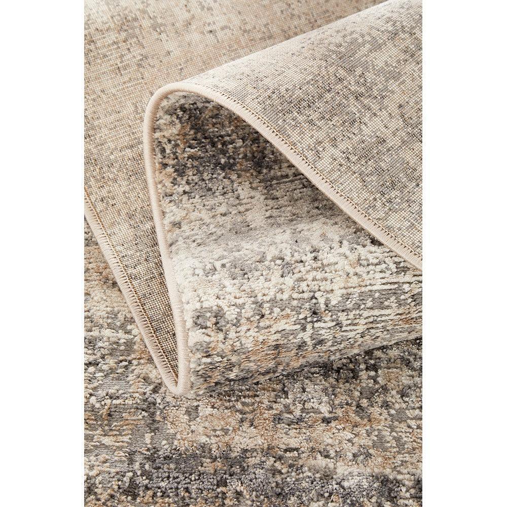Bronte Ceasar Manor Runner featuring distressed abstract pattern in beige, taupe, cream and grey on cream background, machine-woven polypropylene