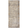 Bronte Nola Powder Runner Rug featuring abstract distressed pattern in beige, taupe, grey-blue and ivory on light background, machine-woven polypropylene