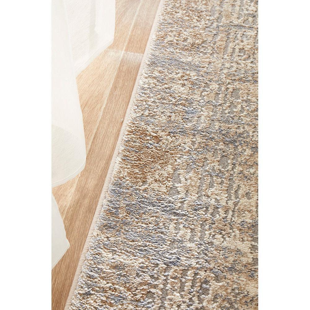 Bronte Nola Powder Runner Rug featuring abstract textured pattern in beige, cream and powder blue on light beige, machine-woven polypropylene